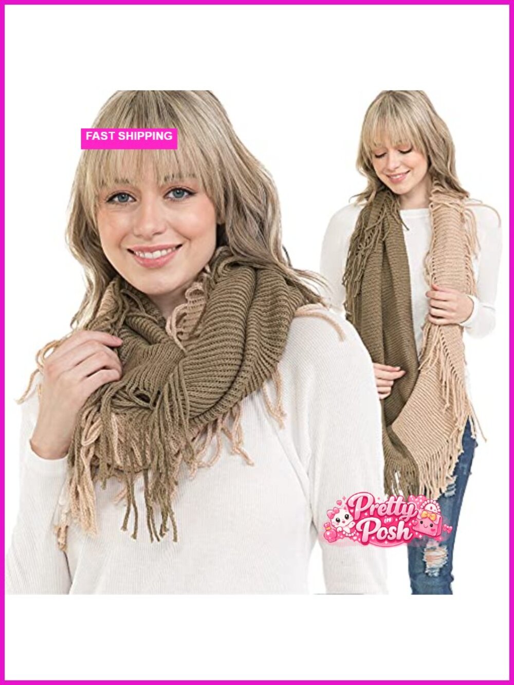 Warm Knit Plaid Infinity Scarf Circle Loop